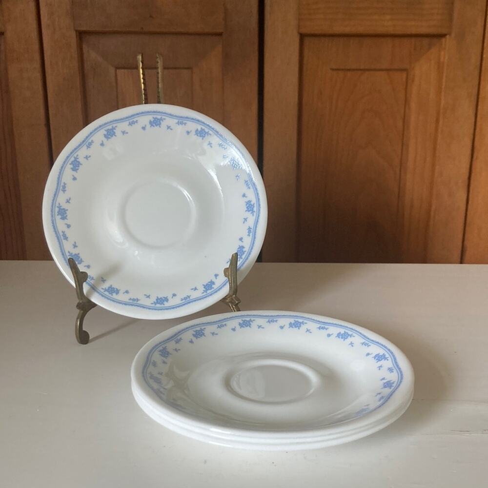 Vintage Corelle by Corningware “Morning Blue” Saucers, Set of 4